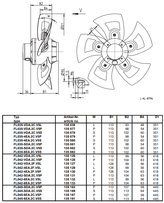 Чертеж осевого вентилятора FL035-VDA.2C.V5L, арт. 135038